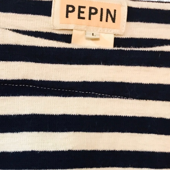 Anthropologie Pepin Blue Striped Ponte Top With Crochet Insets On Sides - Picture 5 of 8